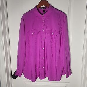 Lauren Ralph Lauren Button Up Shirt Womens Size 2X Purple Long Sleeve Pockets